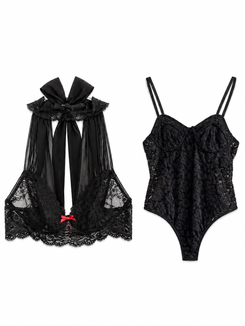 2 Piece Bundle Black Lace Bralette & Contouring Bodysuit – Size S/M EUC